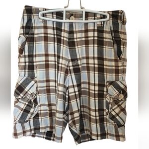 Billabong Brown Plaid Cargo Shorts. Size 33